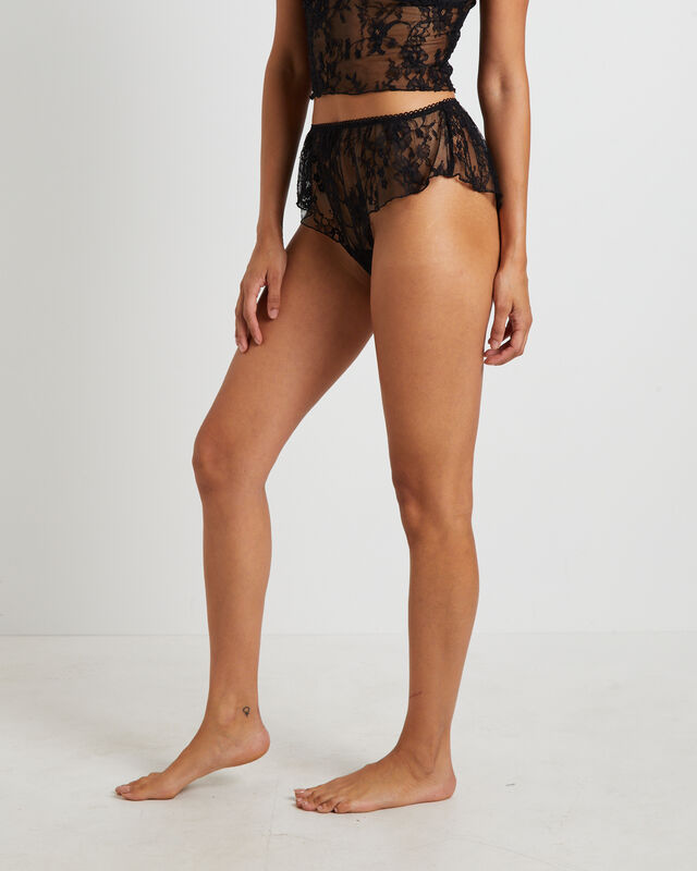 Fifi Fine Lace Ruffle Brief Shorts in Black, hi-res image number null
