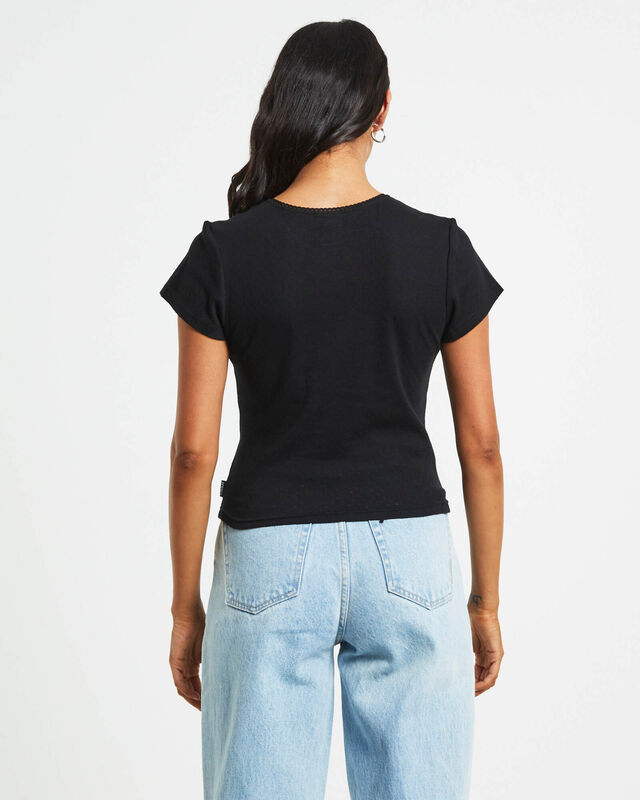 Lilah Organic Pointelle Fitted Tee in Black, hi-res image number null