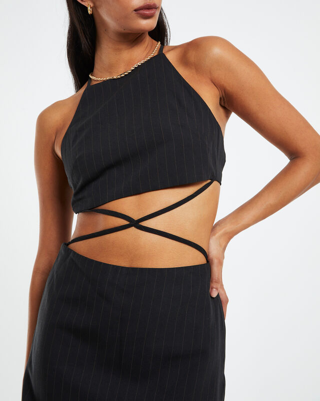Sabrina Pinstripe Cut Out Dress Black, hi-res image number null
