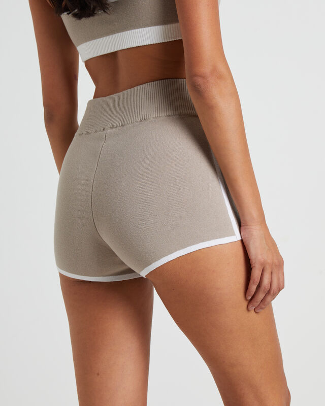 Kay Knit Contrast Hot Shorts in Biscuit Beige, hi-res image number null