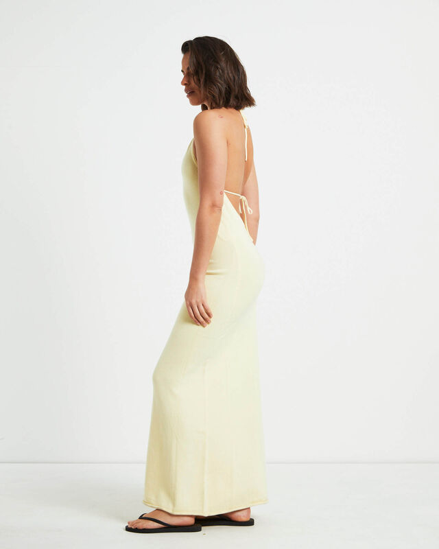 Mimi Knit Tie Back Midi Dress in Butter Yellow, hi-res image number null