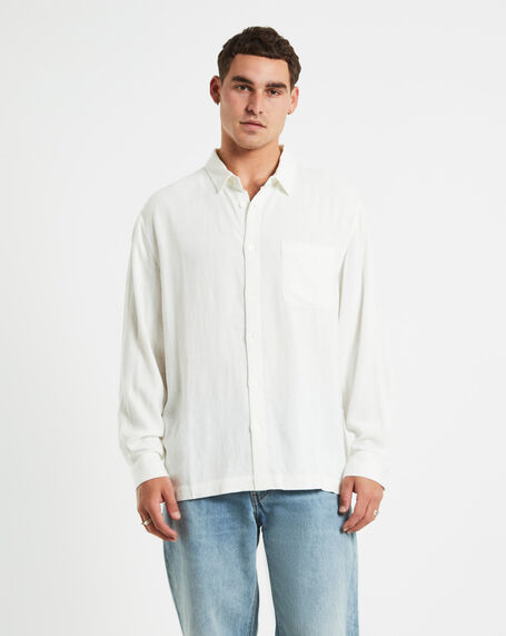 Harrison Linen Long Sleeve Shirt in White