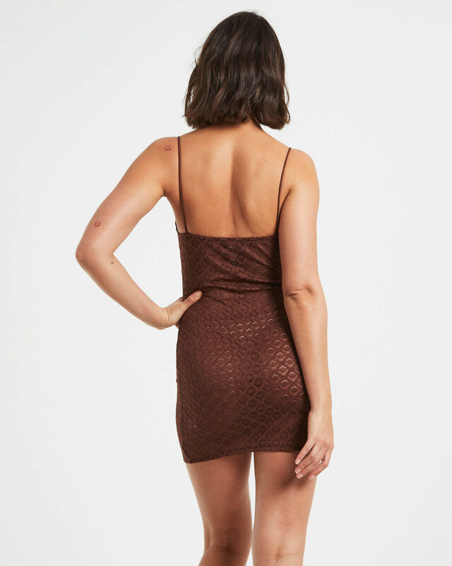 Maya Lace Mini Dress in Chocolate Brown, hi-res image number null