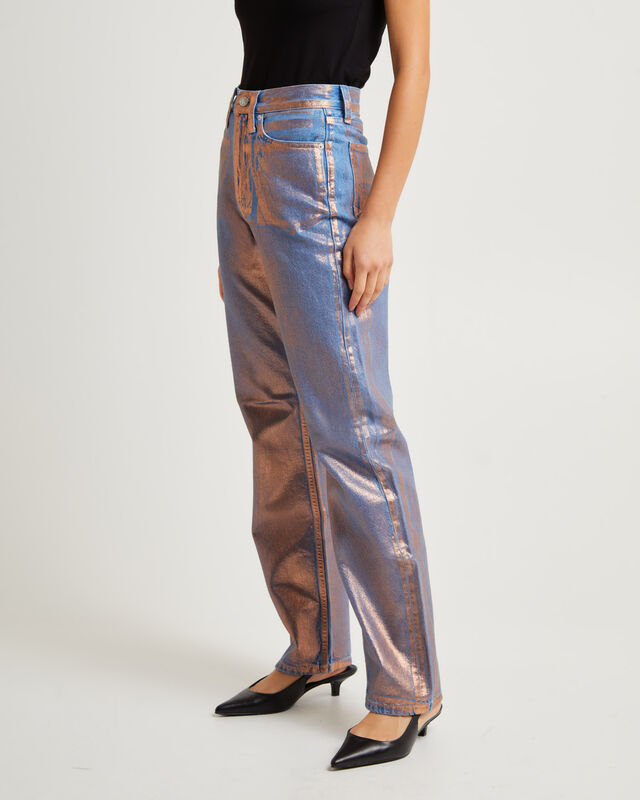 High Rise Straight Metallic Jeans, hi-res image number null