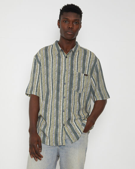 Garageland Short Sleeve Shirt in Fern Stripe Green