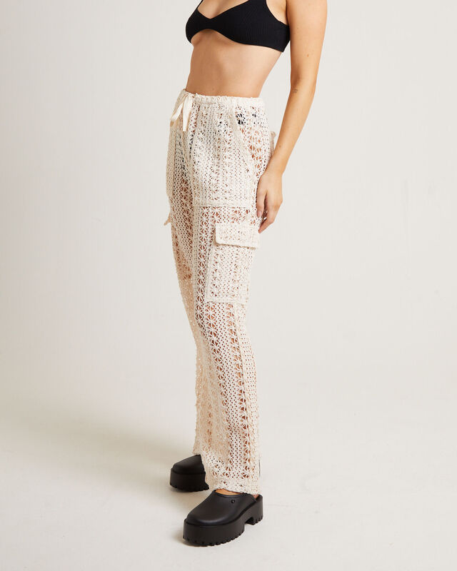 Zulu Crochet Cargo Pants in Milky White, hi-res image number null