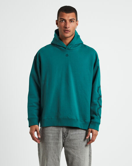 Embroidering Hoodie Pine Green