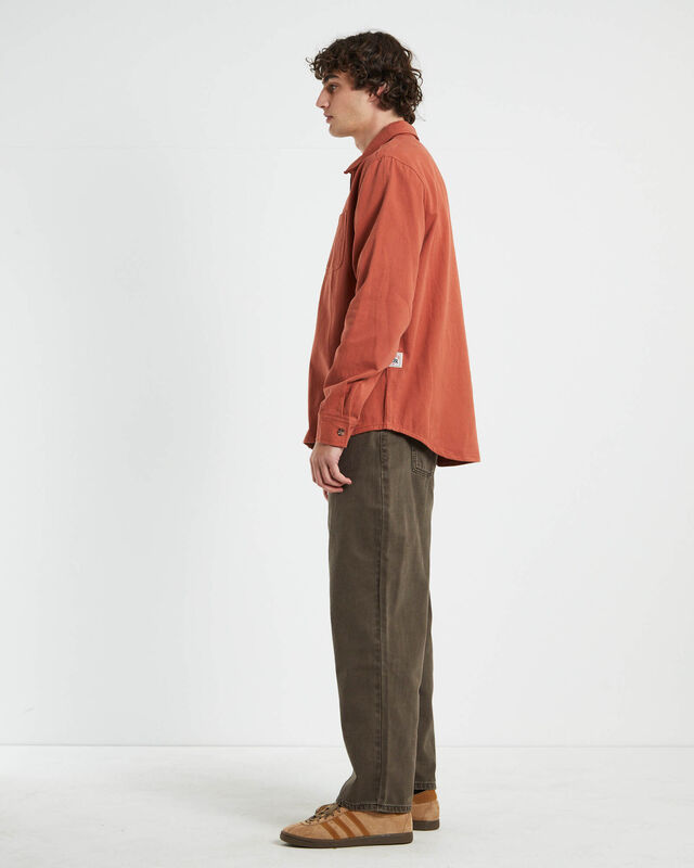 Stussy Zip Workgear Long Sleeve Shirt in Almond Orange, hi-res image number null