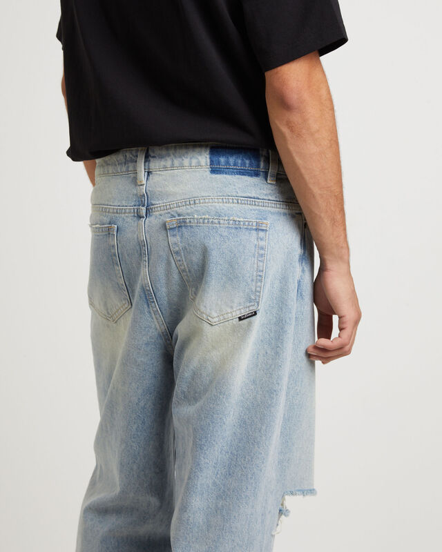 Knocker Wide Leg Jeans in Tinted Blue Trashed, hi-res image number null