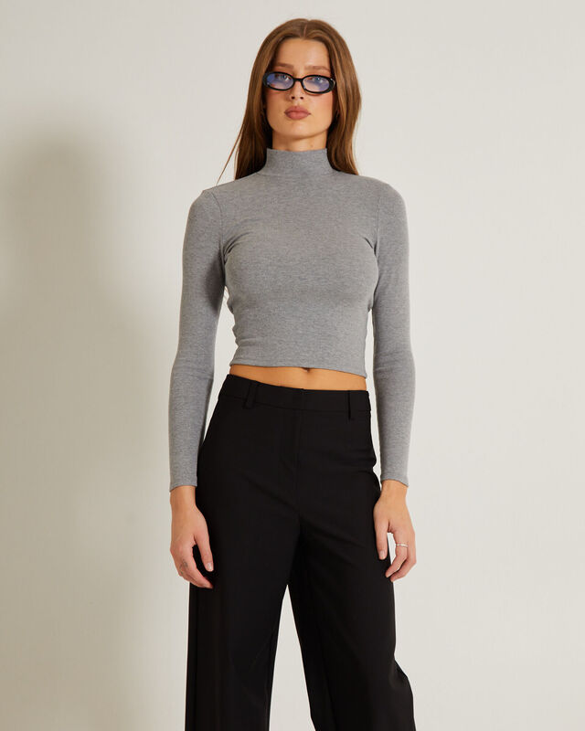 Ribbed Long Sleeve Skivvy in Grey, hi-res image number null