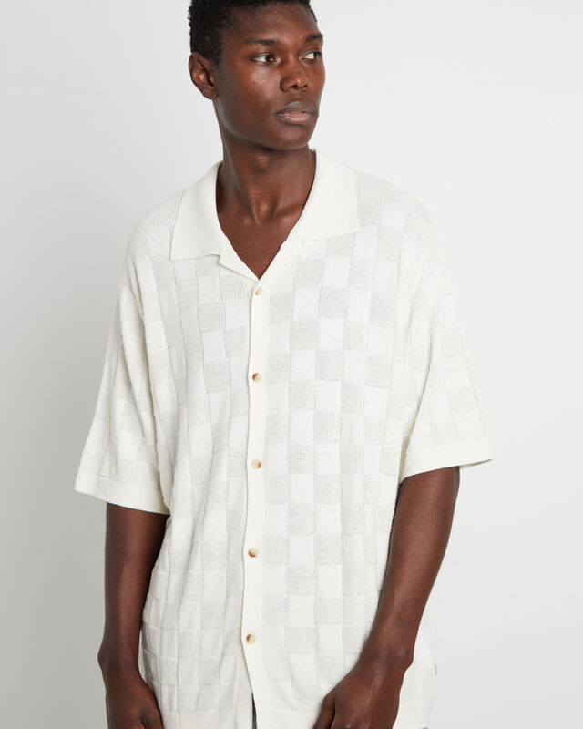 Checker Knit Short Sleeve Shirt in Natural, hi-res image number null