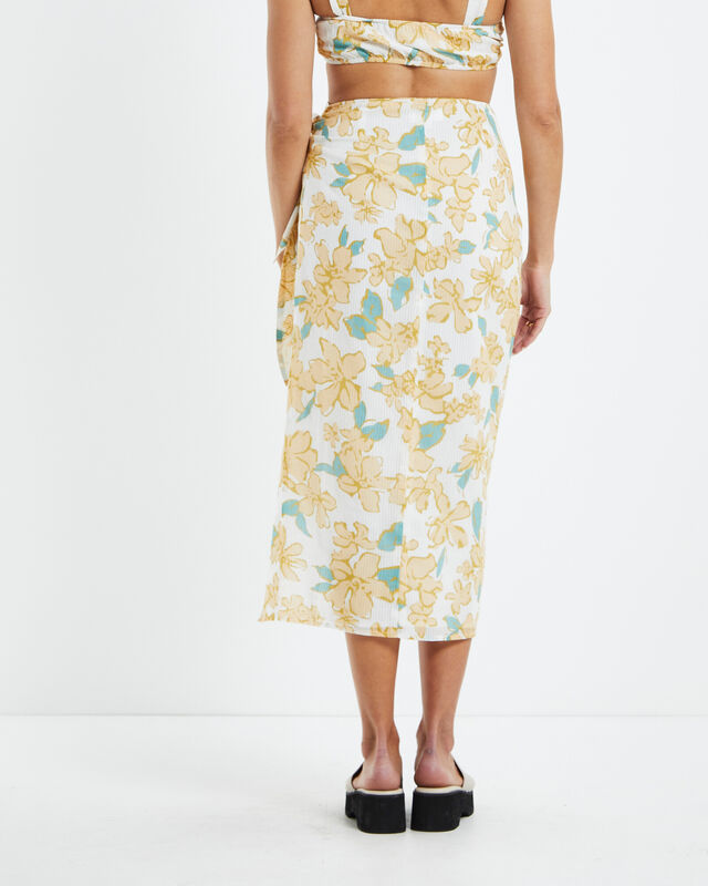 Amalfi Floral Sarong Wrap Midi Skirt Yellow, hi-res image number null