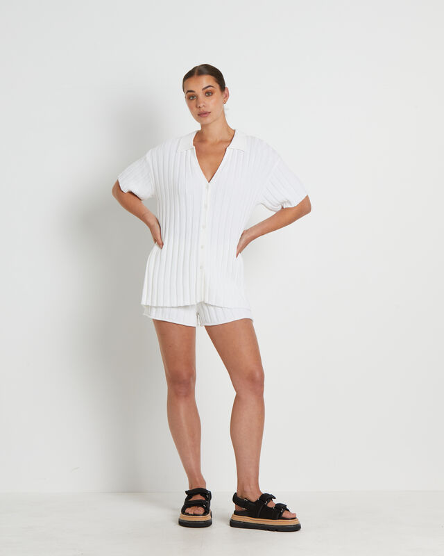 Bambi Button Short Sleeve Top in White, hi-res image number null
