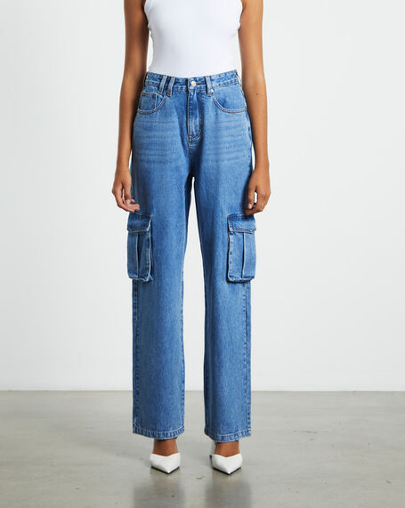 Rumour Baggy Denim Cargo Jeans Saturated Blue