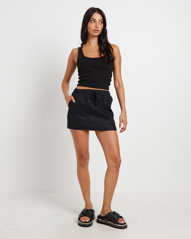 Nixie Mini Linen Skirt in Black, hi-res image number null