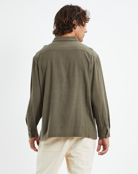 Harrison Linen Long Sleeve Shirt Olive Green