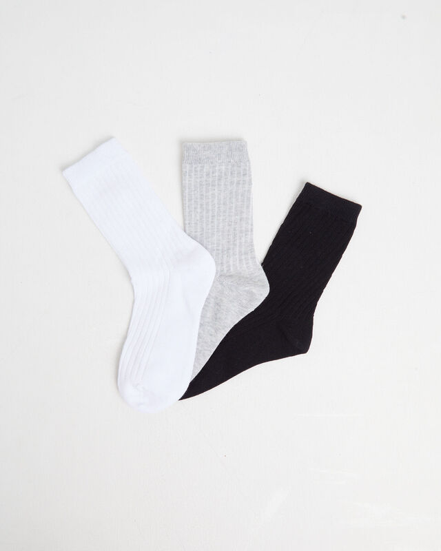 Rib Socks 3 Pack Grey/White/Black, hi-res image number null