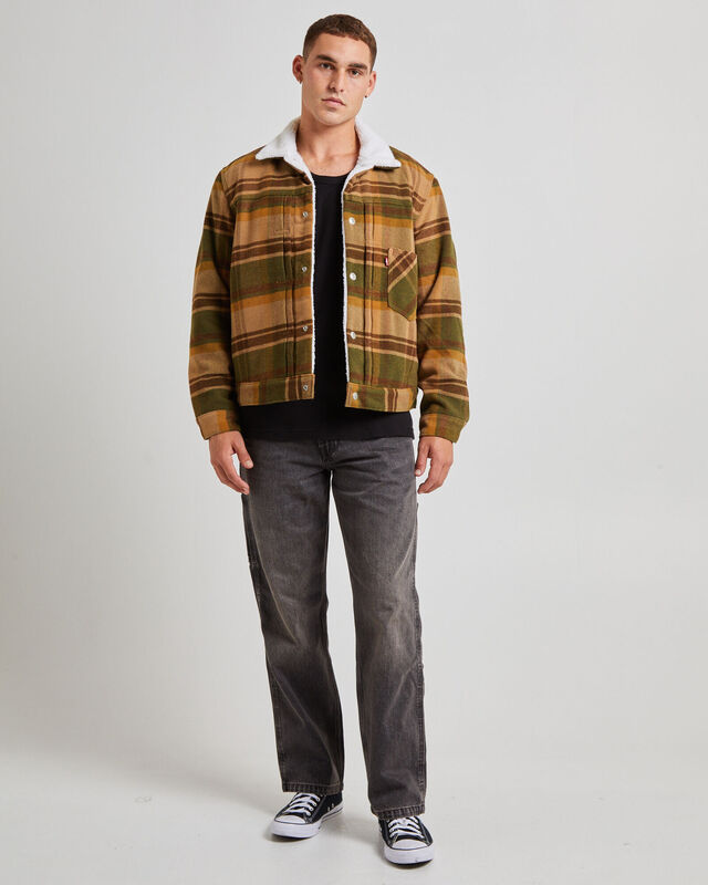 Type 1 Sherpa Trucker Jacket Barold Plaid Winter Moss, hi-res image number null