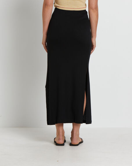 Lilah Organic Pointelle Maxi Skirt in Black