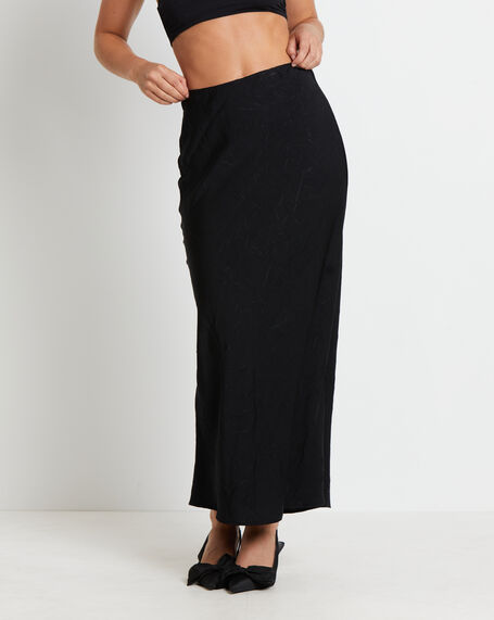 Allegra Crinkle Satin Maxi Skirt in Black