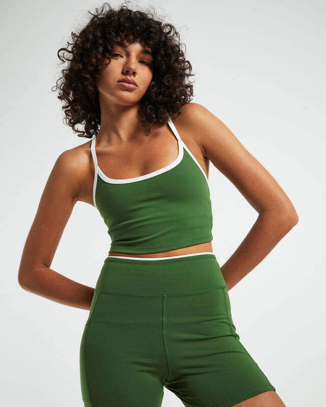 Double Layered Cropped Tank Top Green/Cream, hi-res image number null