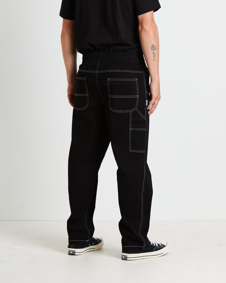 Contrast Stitch Carpenter Pants in Black