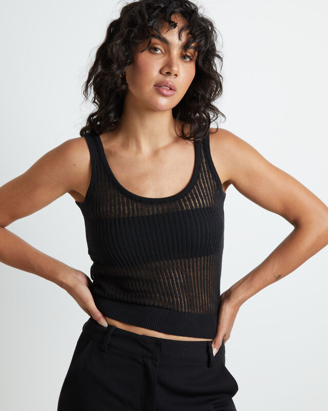 Zia Fine Knit Tank Top in Black, hi-res image number null