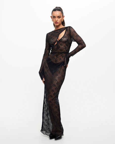Fever Lace Maxi Dress in Onyx Black