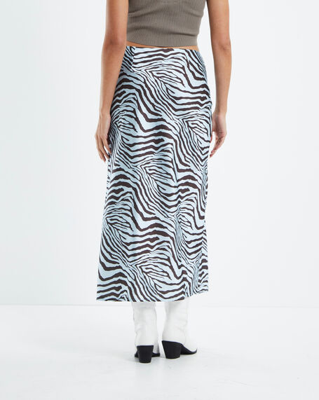 Zuri Zebra V Waist Silky Maxi Skirt Blue