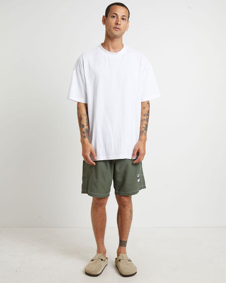Swans Baggy Trunk Boardshorts in Army Green