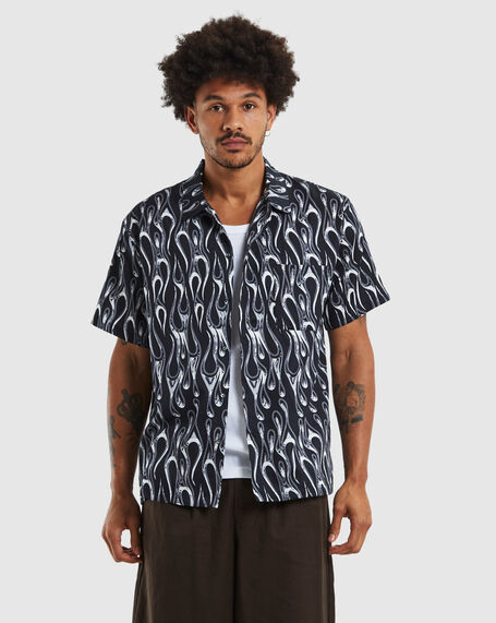 Hawaiian Short Sleeve Shirt Burning Out Black/White