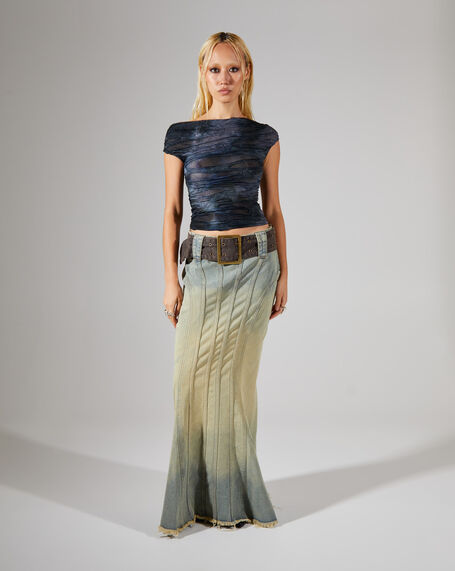 Denim Fishtail Maxi Skirt