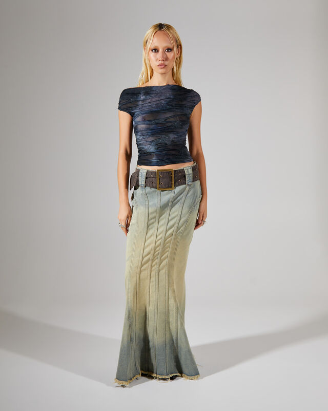 Denim Fishtail Maxi Skirt, hi-res image number null