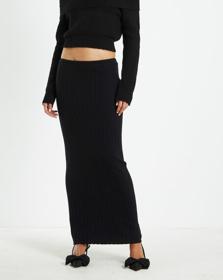 Tayla Texture Knit Midi Skirt Black