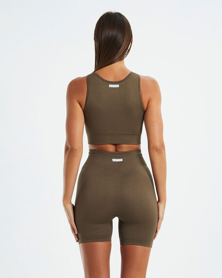 High Neck Sports Crop Top Cocoa Brown