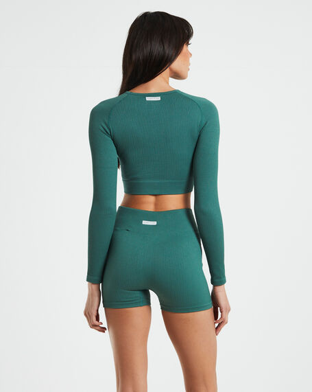 Long Sleeve Rib Crop Top in Forest Green