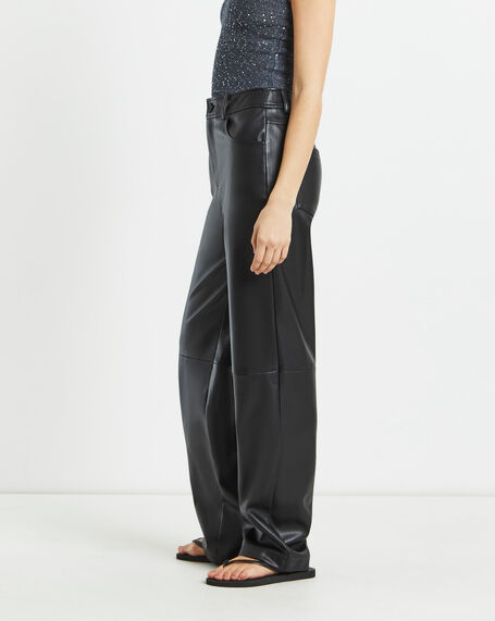 Karli Leather Look Straight Leg Pants in Black