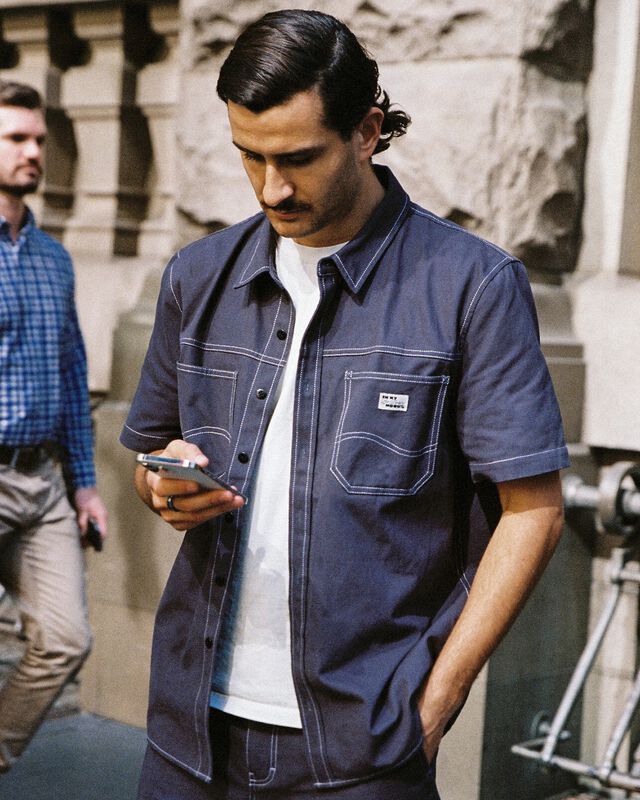 Lee Utility Short Sleeve Shirt in Washed Navy, hi-res image number null