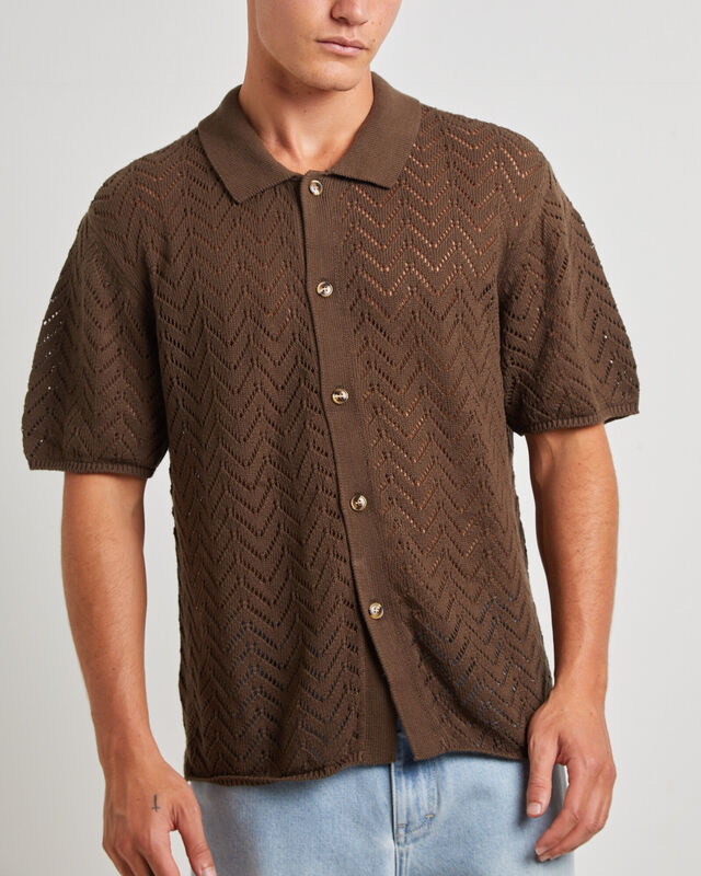Blaxland Knit Short Sleeve Shirt in Brown, hi-res image number null