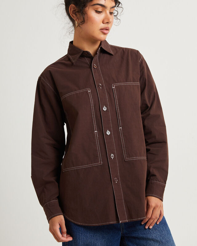 Cliff Long Sleeve Shirt Chocolate, hi-res image number null