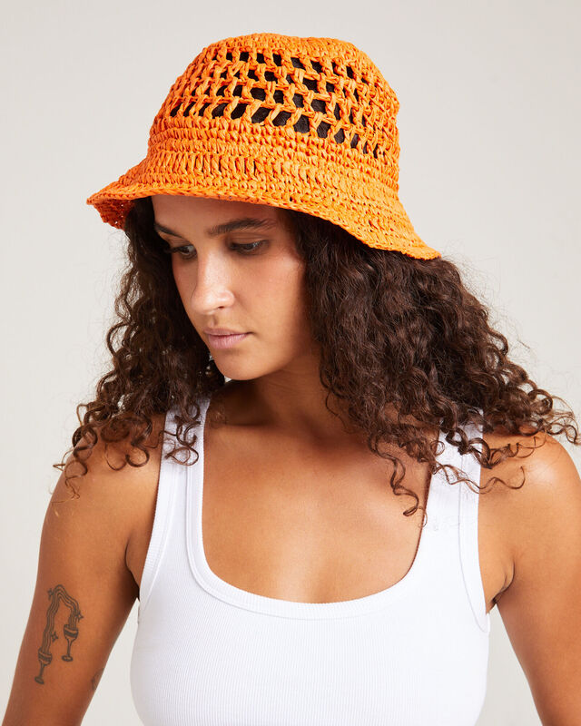 Vista Straw Bucket Hat in Orange, hi-res