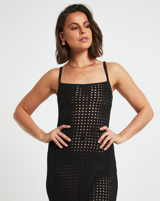 Calypso Crochet Midi Dress in Black, hi-res image number null