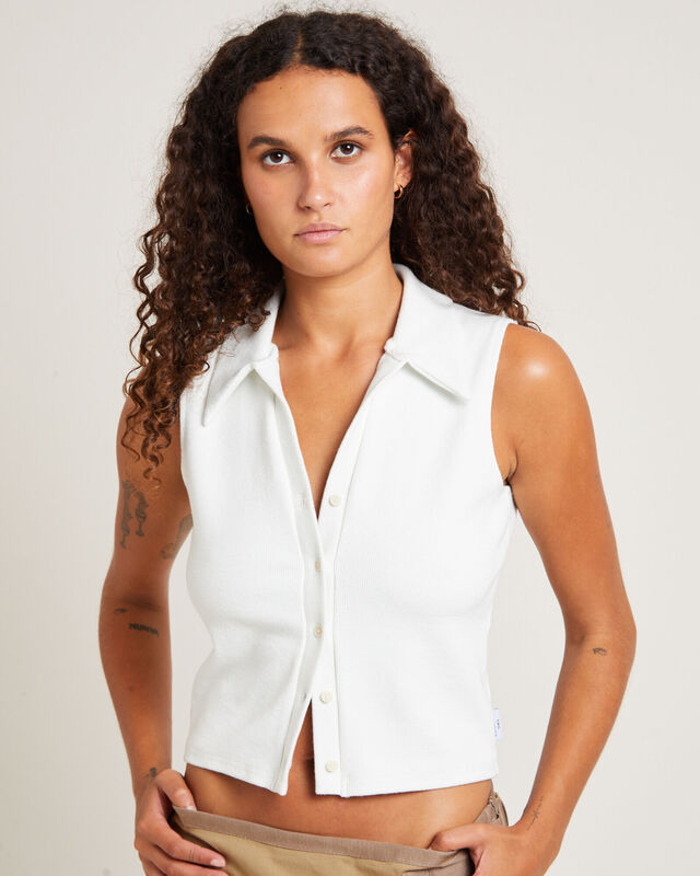 Eliza Organic Rib Sleeveless Shirt White, hi-res image number null