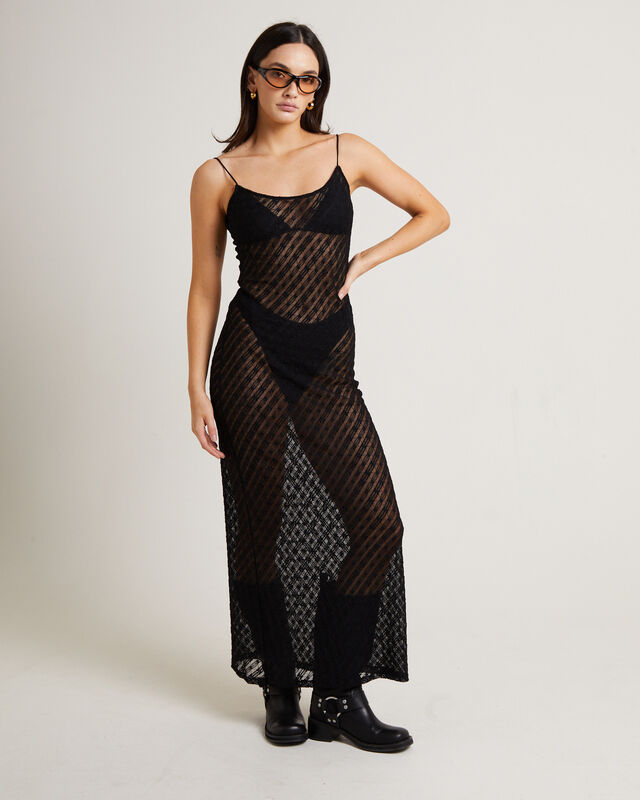 Zayla Daisy Lace Maxi Dress in Black, hi-res image number null