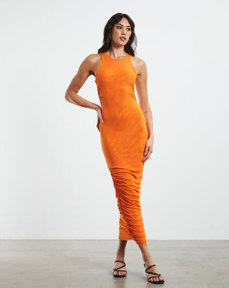 Palamas Mesh Midi Dress Orange