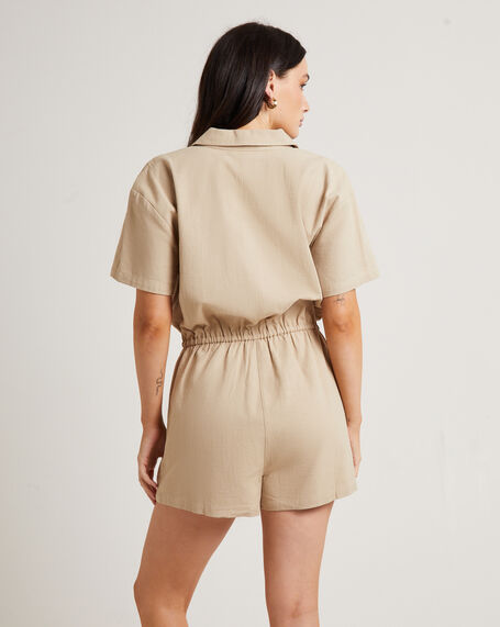Shelly Short Sleeve Playsuit in Oat