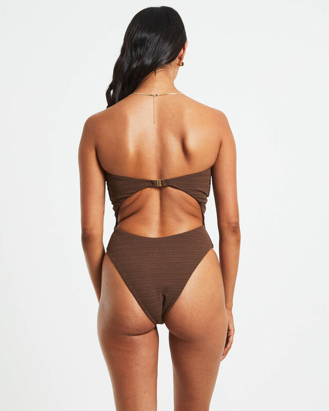 Anika Textured One Piece in Chocolate Brown, hi-res image number null