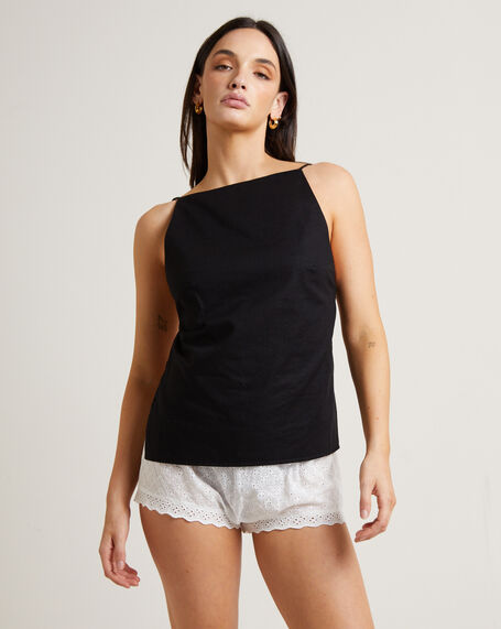 Kaia Backless Tunic Top in Black