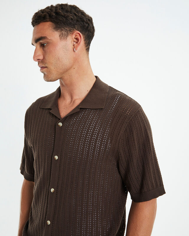 Bowler Knit Short Sleeve Shirt Brown, hi-res image number null