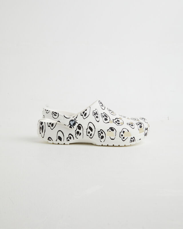 Classic Skull Print Clogs in White/Black, hi-res image number null